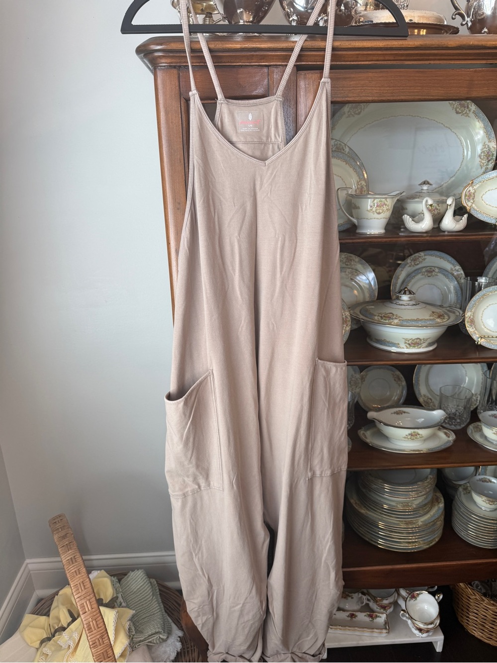FP Movement by Free People Taupe Wide-Leg Romper with Pockets